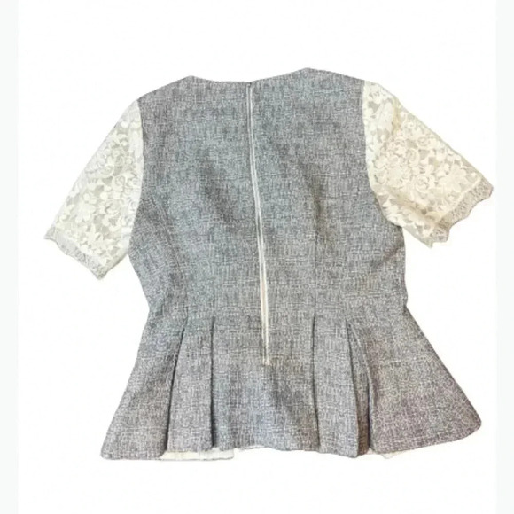 Rebecca Taylor Gray & White Peplum top lace cap sleeves size 8 - Picture 5 of 10